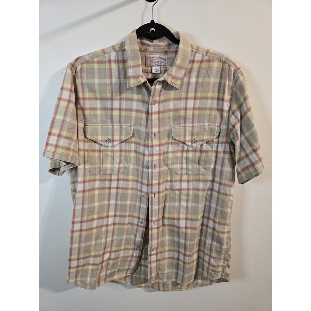 Filson Men's‎ Medium Plaid Short Sleeve Button Up Shirt 100% Cotton